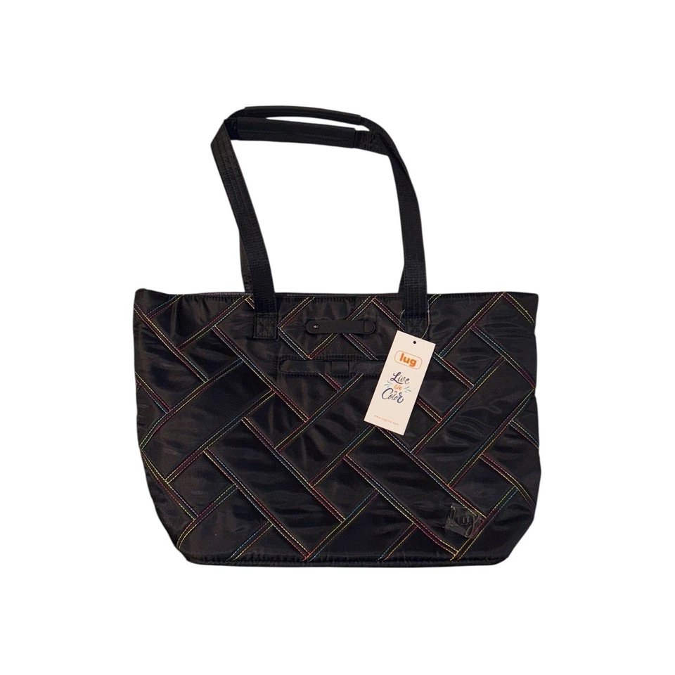 LUG Skyliner Travel Tote Whimsy Black Floral Quilted Polyester Trolley Sleeve