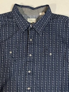 Stetson Pearl Snap Shirt Mens 3XL Navy Blue Horse Shoe AOP Western Rodeo - Picture 1 of 11
