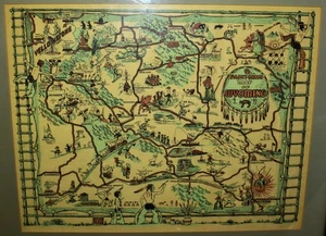 Mapa de pincel de pintura de Wyoming, 1938 por Tom Carrigen, Cowboys Yellowstone Native Ame - Imagen 1 de 8