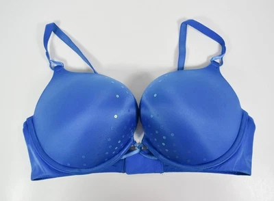 Victoria Secret Miraculous Plunge Bombshell Blue Sequin Padded Bra Sz 36C - Image 1 of 3
