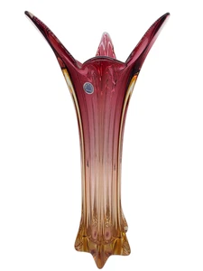 Murano Glass Vase c1960's MCM Stretch Tall 14" Italy Venetian Amber Somerset - Picture 1 of 15