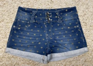 So Jean Shorts Girls size 14 favorite Cuffed Stretch hearts blue (waist 28") - Picture 1 of 18