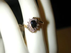 14KT yellow Teardrop dainty Diamond and Blue Spinel Size 4 - Picture 1 of 7