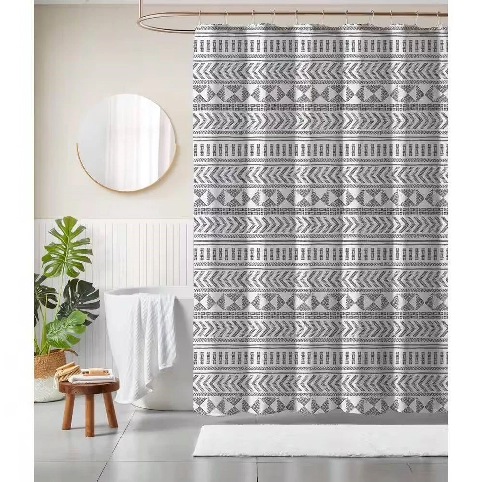 72 inch Polyester Shower Curtain with Black White Scandinavian Chevron Pattern - Image 1 of 2