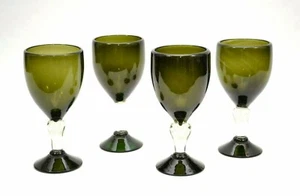 4er Set, mexikanische mundgeblasene Weingläser, Farbe Olivgrün - 10 Unzen - Bild 1 von 3