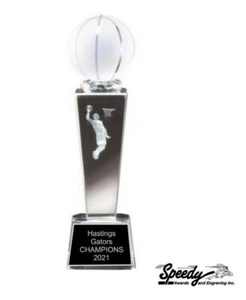 BASKETBALL CHAMPION FIRST PLACE CRYSTAL TROPHY 8.75" FREE ENGRAVING FAST SHIP - Picture 1 of 2