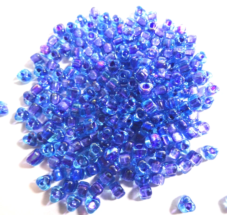 125 Miyuki Transparent Color-Lined Blue & Purple Glass TRIANGLE BEADS - Image 1 of 1