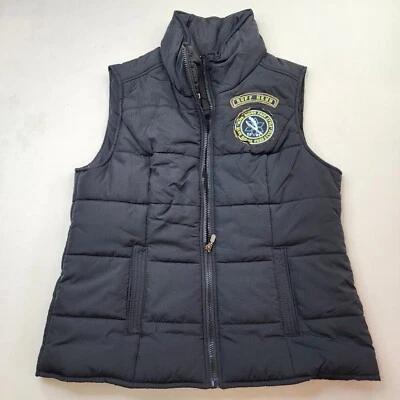 Chaleco acolchado tallado con volantes L parches negros bolsillos a cuadros senderismo capas al aire libre empacable Foto 1 de 4