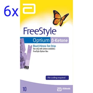 6x ABBOTT FreeStyle Optium Ketone strips (10/Box) Total 60 Strips - Picture 1 of 1