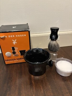 Van Der Hagen Badger Set da barba umido con sapone, spazzola, supporto e tazza/navetta - Immagine 1 di 4