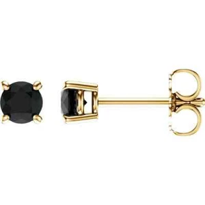 Pendientes de tachuelas de ónix negro natural de 4 mm en oro amarillo de 14 K - Imagen 1 de 2