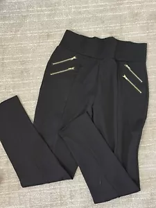 Black Womens Pants Stretch Pull On w Gold Zipper Collection18 Size XL - Picture 1 of 11