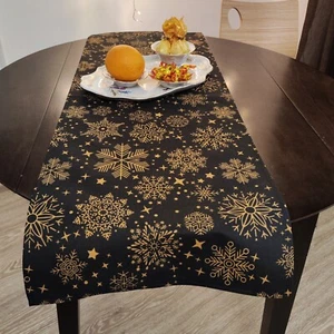Corredor de Mesa Navidad Tela Vacaciones Negro Rectangular Naperon Cubierta Impermeable - Imagen 1 de 6
