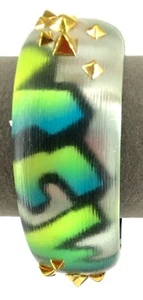 Alexis Bittar Large Bangle Bracelet Rare NY Graffiti Resin Studded Hinged -- 87 - Picture 1 of 6