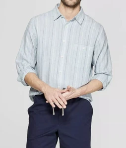 Goodfellow Camicia Uomo Vestibilità Standard Manica Lunga Bottoni Riga Blu L - Foto 1 di 7