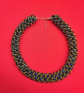 Beaded Chocker Gold Purple Necklace - Picture 1 of 9