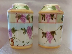 Vintage Ceramic Jar Style Salt And Pepper Shakers grape design - Picture 1 of 6