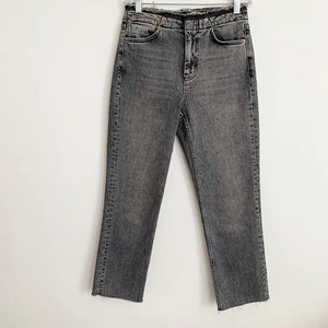 Nuevos Pantalones de mezclilla rectos recortados cintura cruda tiro alto talla 26 TOPSHOP gris lavado elástico - Imagen 1 de 11