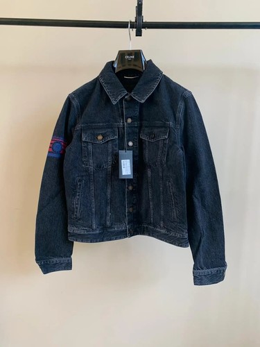 SAINT LAURENT (YSL) Giacca in denim Saint Laurent Paris Universite Patch in Nero Nuova con etichette M