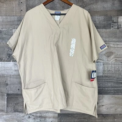 Cherokee Scrub Top Size XL Tan Khaki Workwear V -Neck 3 Pockets Workwear - Image 1 of 4