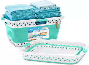 Set of 2 Large 25” Slim Collapsible Laundry Baskets, Teal/White - Picture 1 of 12