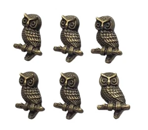 Six Owl Garment Buttons Antique Gold Brass 3/4" X 5/8" - Picture 1 of 3