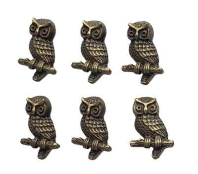 Six Owl Garment Buttons Antique Gold Brass 3/4" X 5/8" - Image 1 of 3