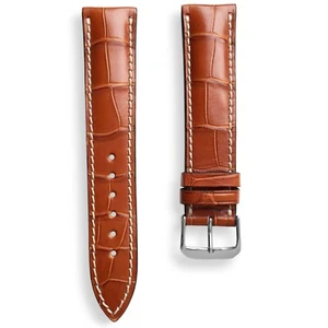 19mm Brown Genuine Louisiana Alligator Leather Watch Strap Padded White Stitch - Picture 1 of 4