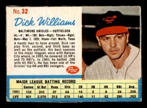 1962 Post Baseball #32 Dick Williams VG *d2 - Picture 1 of 2