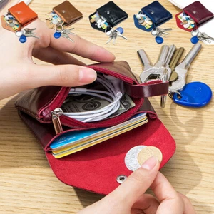Womens Mens Small Pouch Wallet Real Leather Purse Key Ring Card Coin Holder Bag - Picture 1 of 22