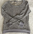 Olivia Moon Knit Lace Back Keyhole Pullover Sweater Gray Size XS