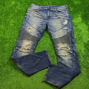 True Religion Jeans Herren 34 Rocco Moto Se Denim Distressed Faded Straight Leg * - Bild 1 von 21