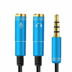 Audio Splitter Kabel Y Adapter Headset 3,5mm Klinke Stecker zu 2 Buchse Blau - Bild 1 von 5