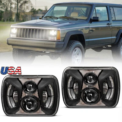 Brightest For Jeep Cherokee XJ 1984-2001 Pair 5x7" 7x6 LED Headlights HI/LO DRL - Image 1 of 4