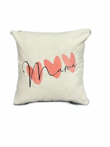 Embroidered Cushions Cover Mama and Hearts Decorative Cotton Canvas Home Decor - Picture 1 of 4
