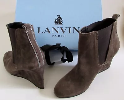$725 NUEVAS LANVIN Paris Marrón Gamuza Cuña Botas Chelsea Talla 5.5 Foto 1 de 4