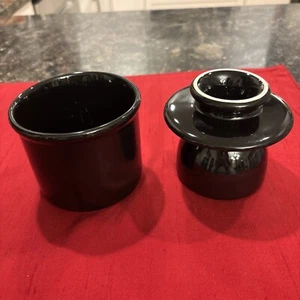 Black Pottery Butter Bell Crock Butter Keeper - Picture 1 of 8