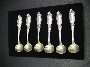 Gorham Luxembourg Sterling Silver Master Salt Spoons Gold Wash - Set of 6 - "W" - Picture 1 of 5