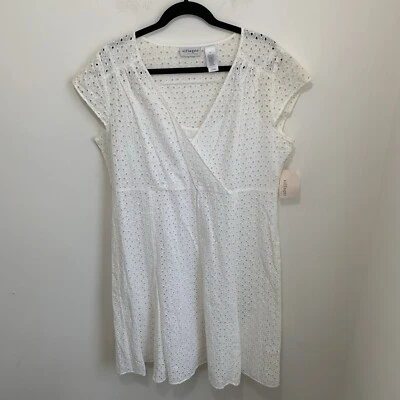 Vestido Liz Claiborne Villager Blanco Mujer Talla 16 Mangas Cortas Patio Fiesta Foto 1 de 4