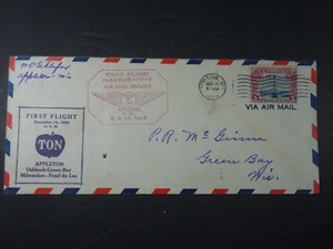 1928 VIA AIR MAIL FIRST FLIGHT APPLETON TO GREEN BAY ROUTE ENVELOPE COVER STAMP - Picture 1 of 7