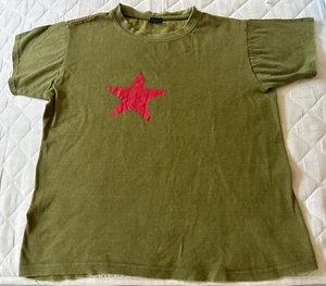 Kids China Red Star Khaki Short Sleeve Tshirt Cotton Top Souvenir Tee Size 90 - Picture 1 of 15