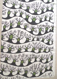 IKEA Of Sweden Cilla Ramnek Fabric 2008 Ivory Green Black Print 3+ Yards - Picture 1 of 7