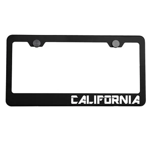Matte Black License Plate Frame Chrome CALIFORNIA Laser Etched Metal Screw Cap - Picture 1 of 7