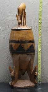 VINTAGE AFRICAN TRIBAL CAMEROON 1960'S BABANKI TRIBE LIDDED POT 19.5"X6.6" - Picture 1 of 17