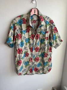 Roper Trail Ride Tropical Mens Hawaiian Floral Cowboy Print Pearl Snap Shirt M - Picture 1 of 17