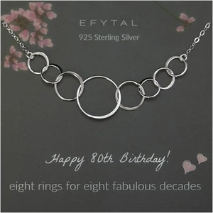 EFYTAL Happy 80th Birthday Gifts for Women, 925 Sterling Silver Eight Circle... - Picture 1 of 7
