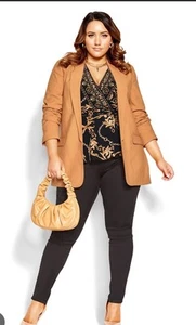 City Chic Longline Blazer Essence Tan Brown Plus Sz S Jacket Like New Condition - Picture 1 of 10