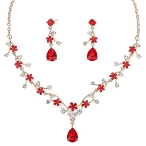 Unique Rhinestone Baby's Breath Flower Jewelry Set with Necklace and Earrings - Picture 1 of 21