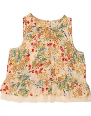 Blusa Top DISNEY Mujer Sin Mangas Reino Unido 14 Mediana Beige Floral BT01 Foto 1 de 3