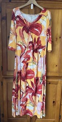 Soft Surroundings Elia Maxi Dress Bohemian Floral Women’s PL L Petite Orange Red - Image 1 of 4